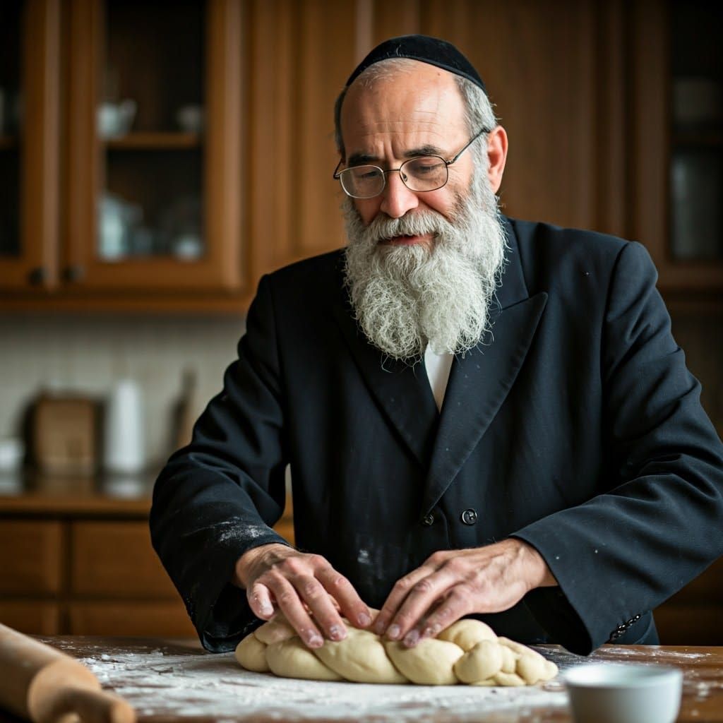 Traditional Challah Maker in a Cozy Shabbat Kitchen