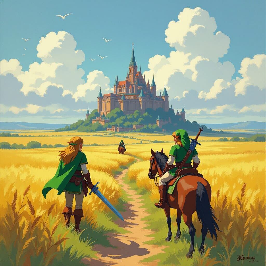 Hyrule Fields: An Oil Painting in Gurney Style