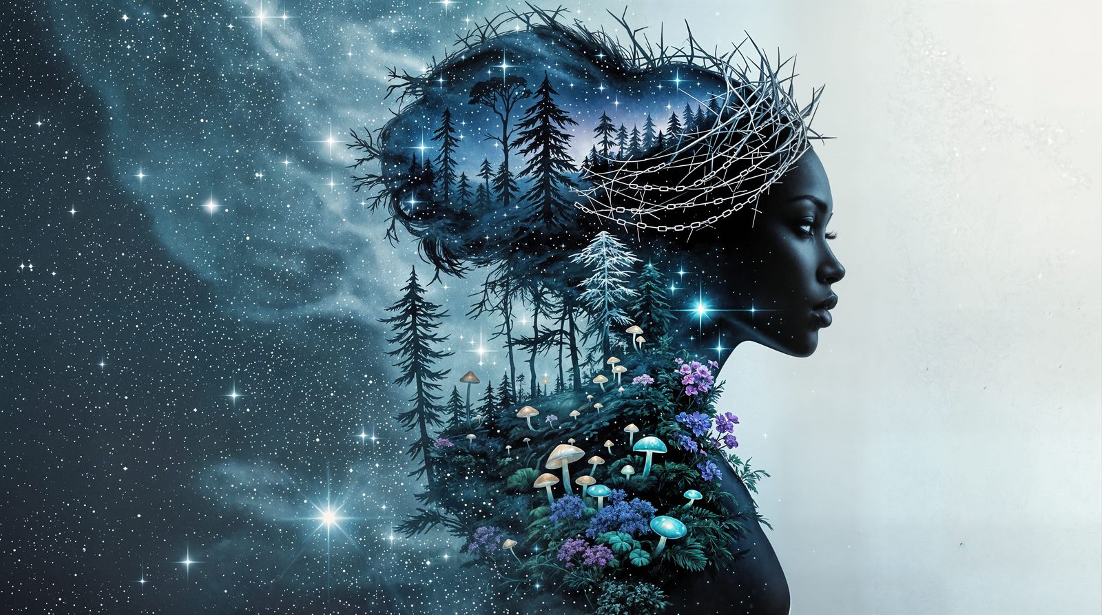 Ethereal Ebony Fairy Amidst a Haunted Gothic Landscape