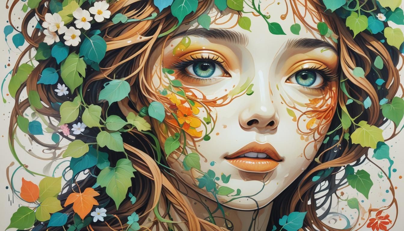 Vibrant Street Art: Woman of Vines and Flowers