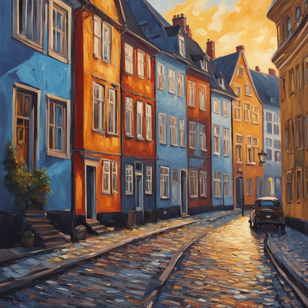 Vibrant Herning, Denmark in Neo-Impressionist Oil Painting