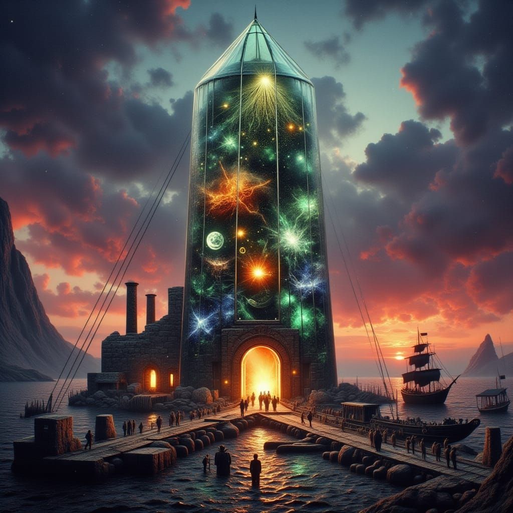 Mythic Harbor at Twilight: A Cloisonne Dreamscape