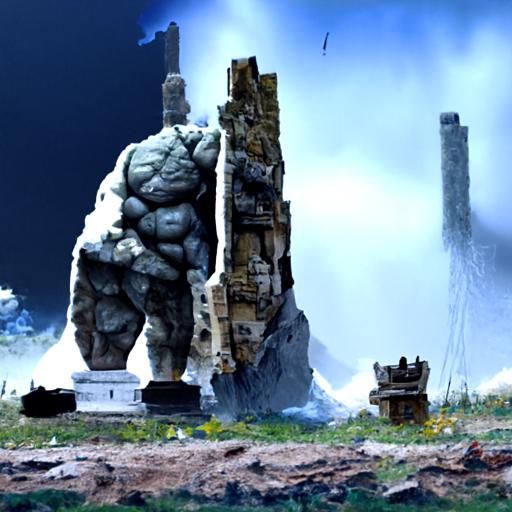 Crumbling Stone Goliath Statue: Detailed Matte Painting
