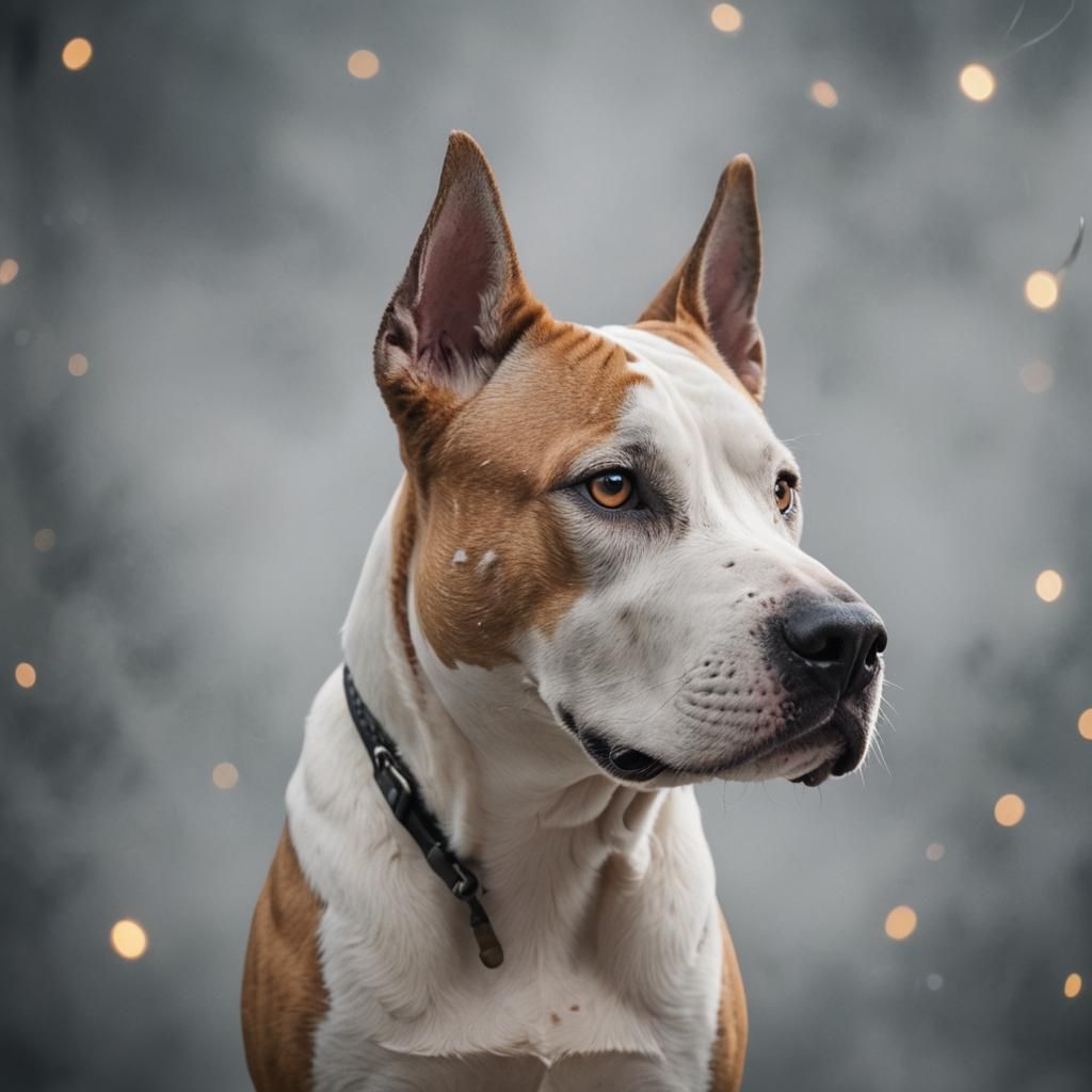 White Amstaff Portrait: Professional Photography with Bokeh