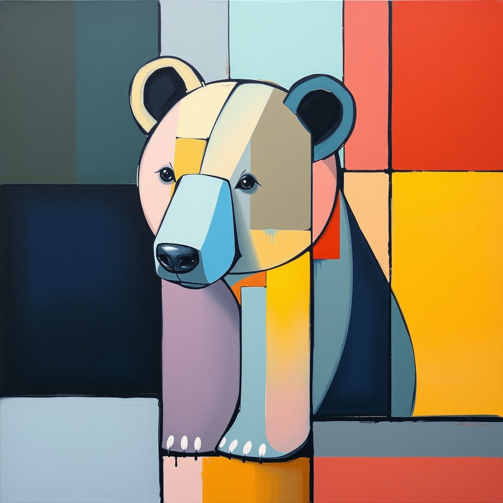 Abstract Bear in Misty Mondrian Oil Painting