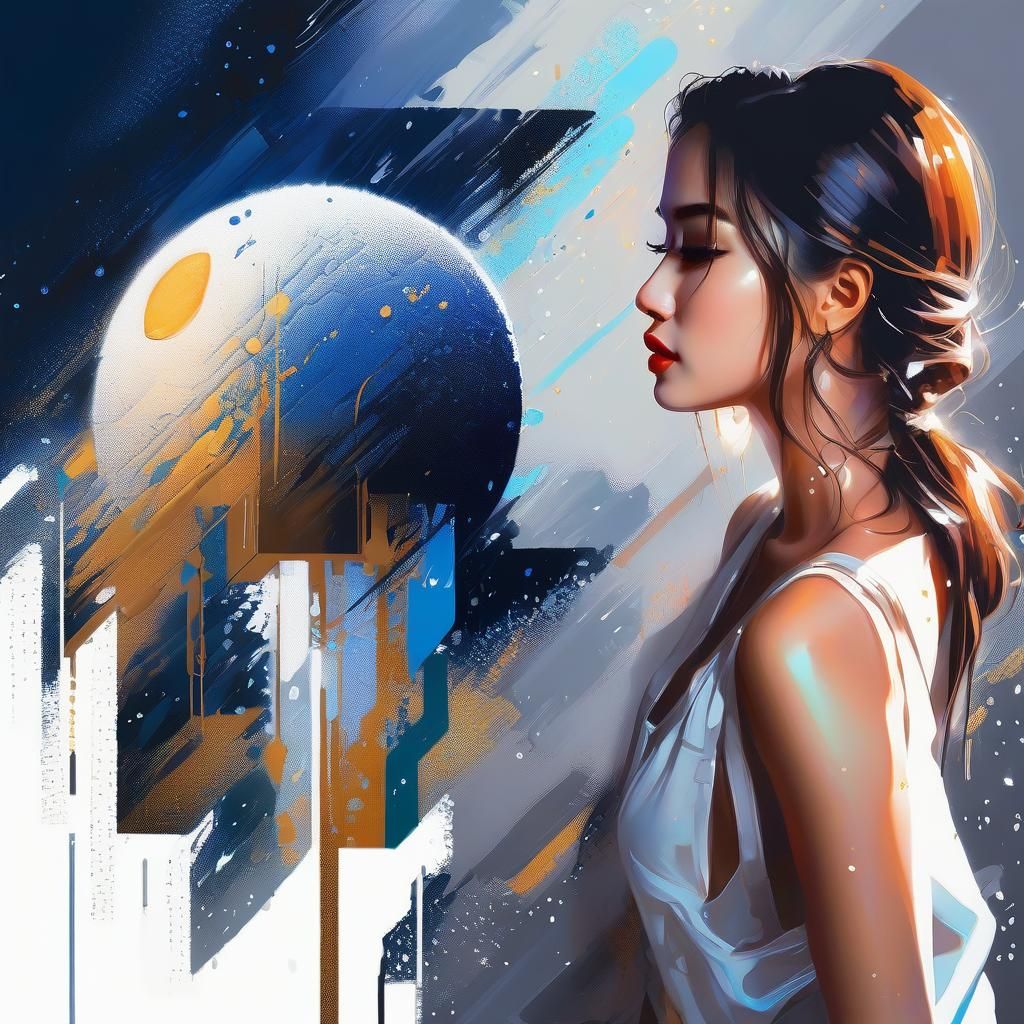 Abstract Moonlit Painting with Holographic Dress