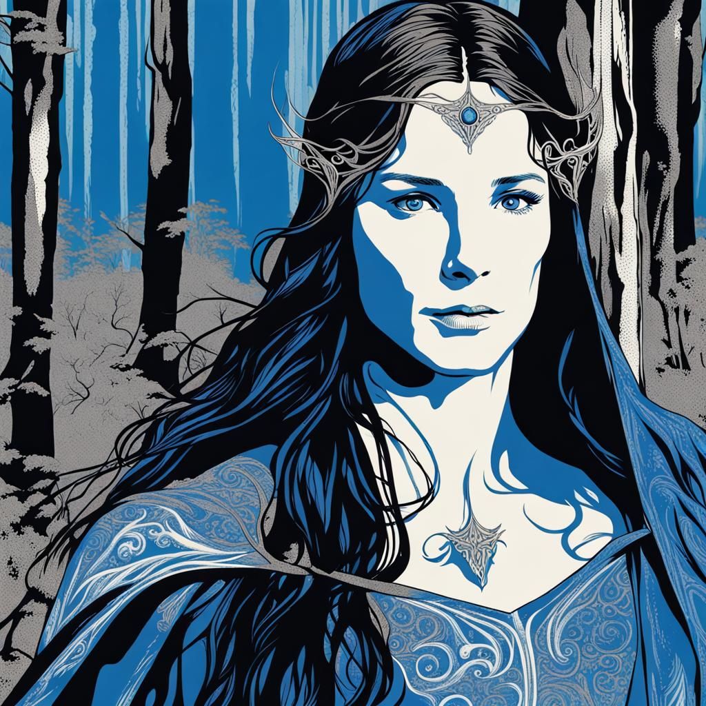 Arwen in Silver and Blue Mantle: Pop Art Screen Print