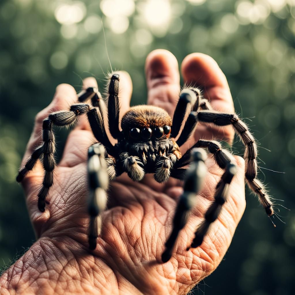 Close-Up of Hand Holding a Large Hairy Spider