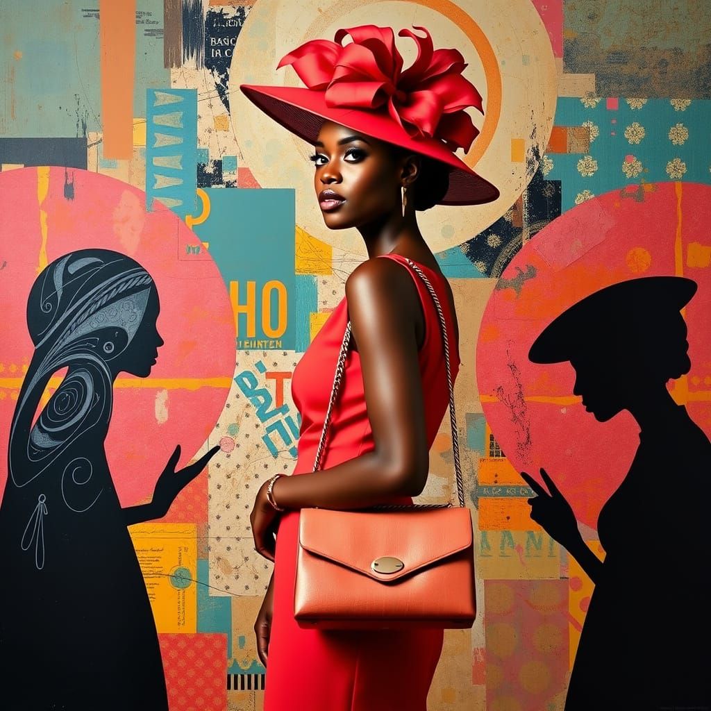 Elegant Woman in Mixed-Media Collage