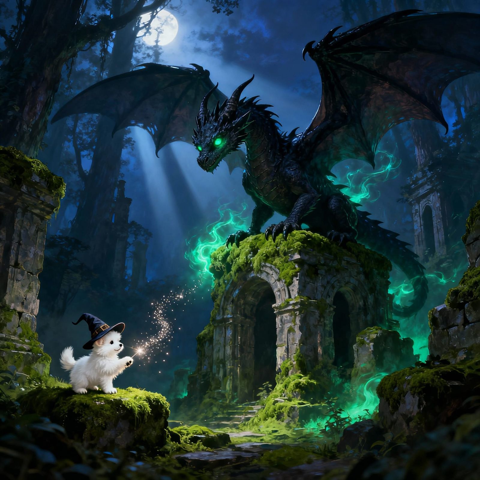Majestic Shadow Dragon and Puppy Conjuring Magic