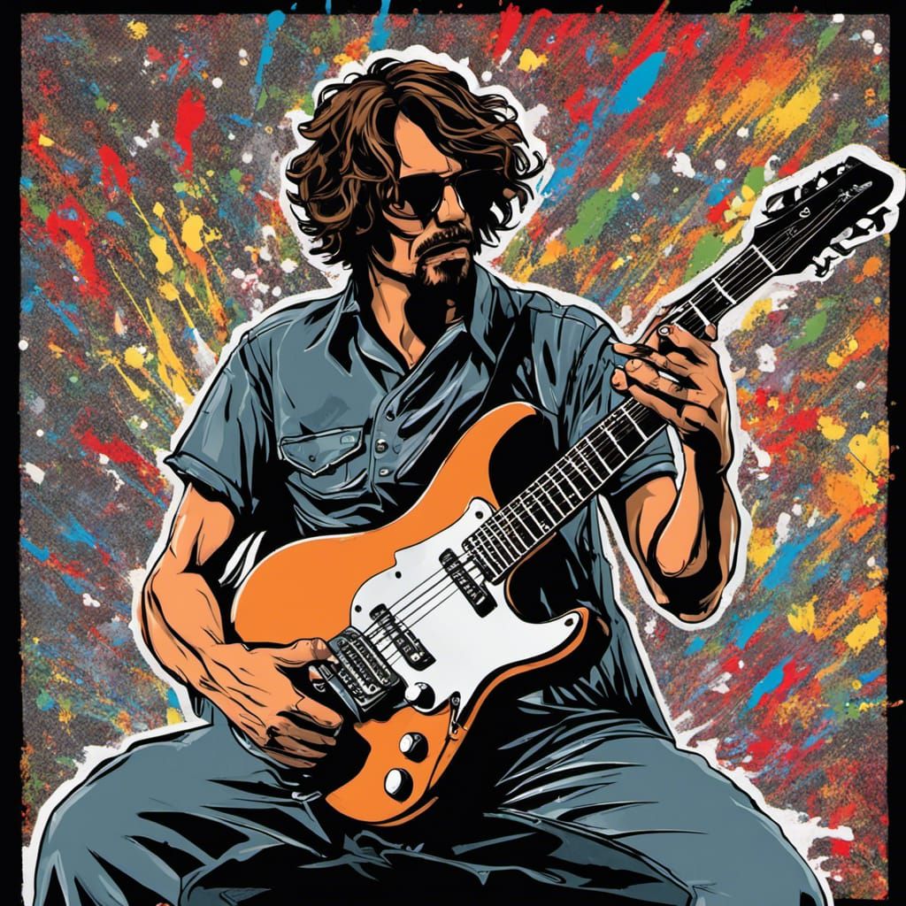 Chris Cornell from Soundgarden playing guitar on stage