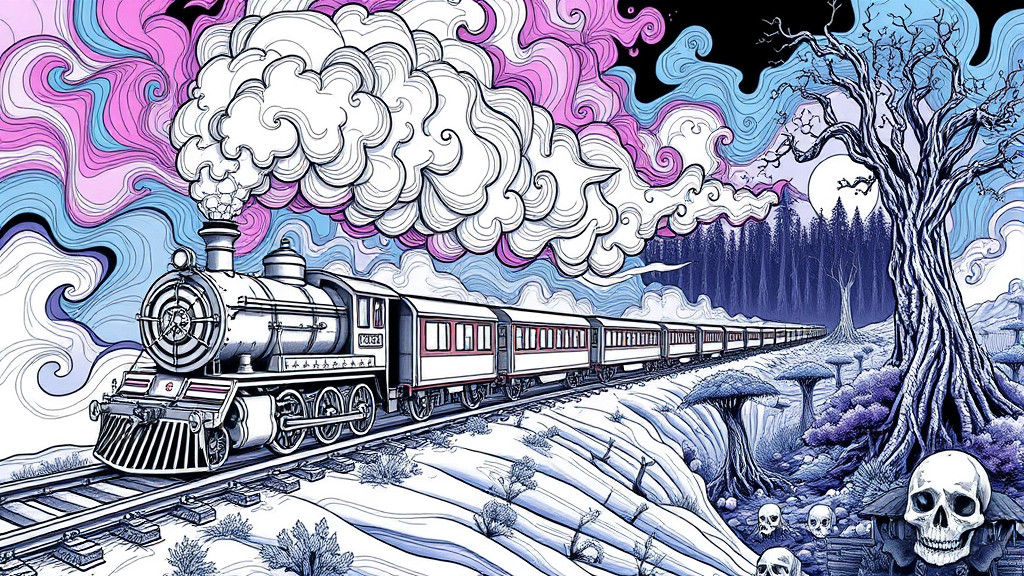 Psychedelic Peace Train in Art Deco Surrealism