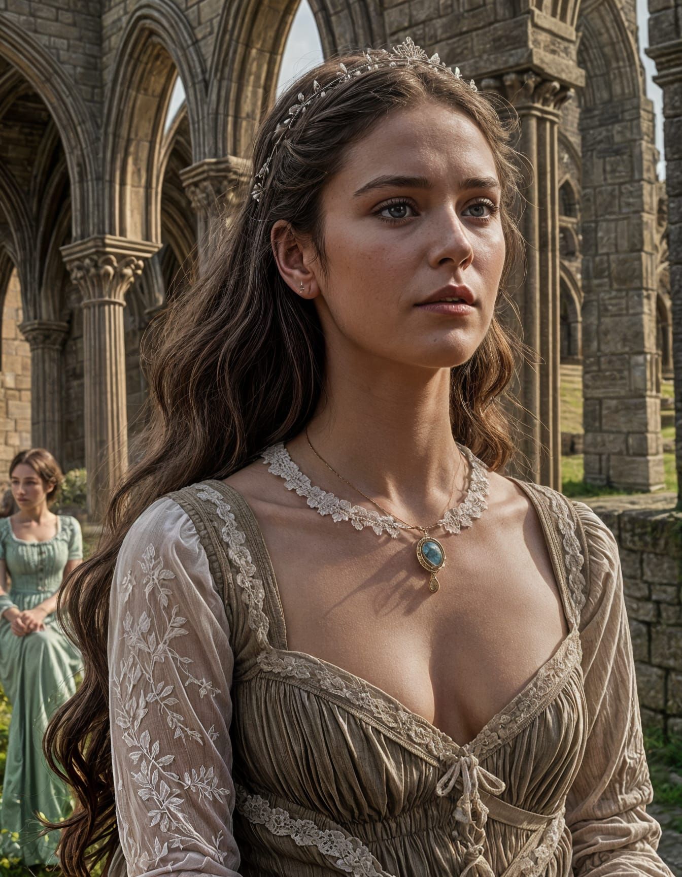 Victorian Woman in Whitby Abbey, Summer Afternoon