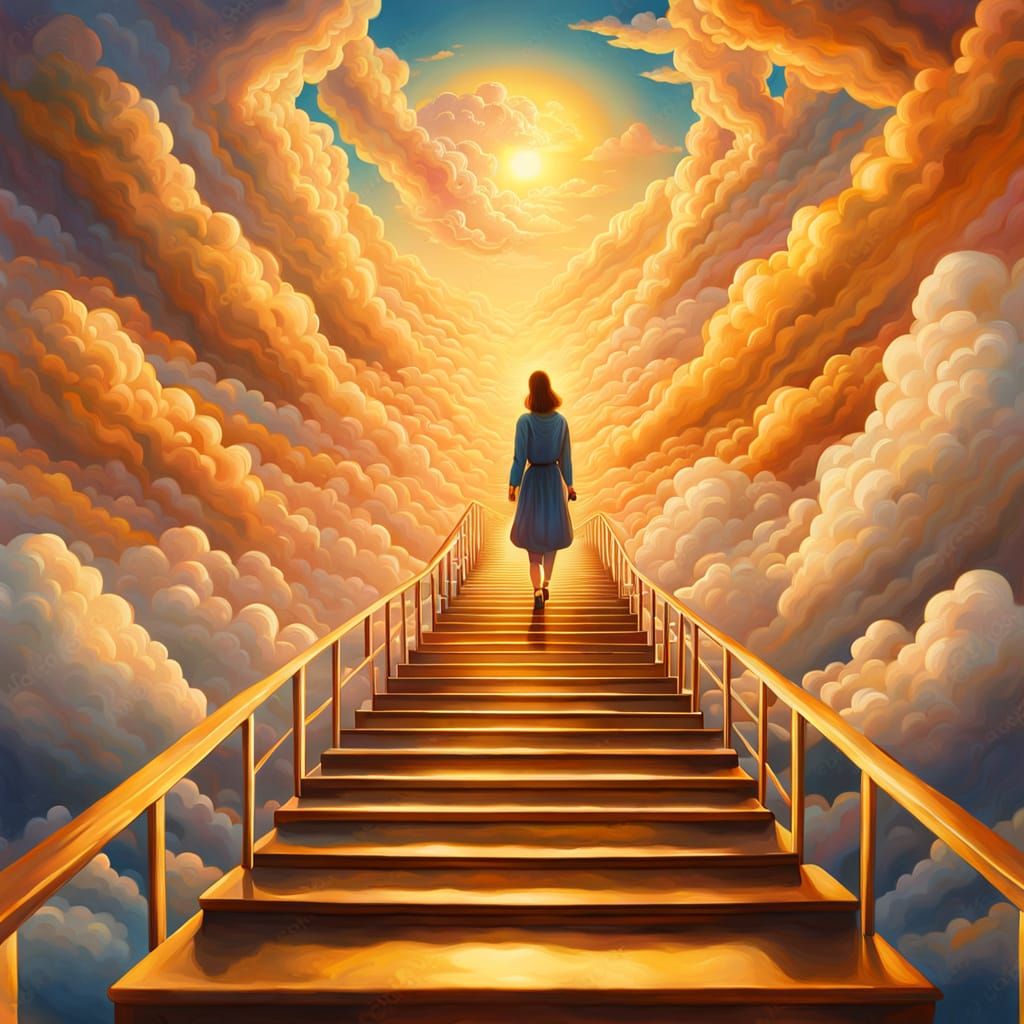 Golden Goddess Ascends the Dreamlike Stairway