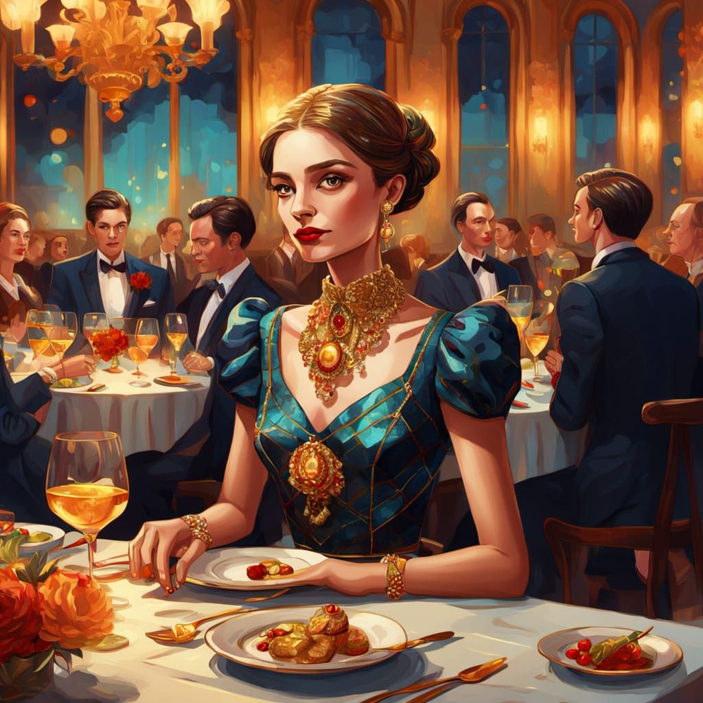 Anthropomorphic Woman in Collage Outfit, Digital Art