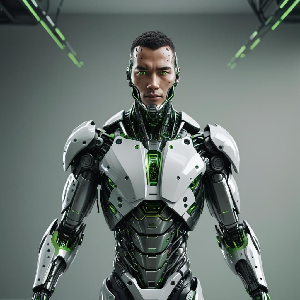 Futuristic Cyborg Robot with AI in 3D Rendering