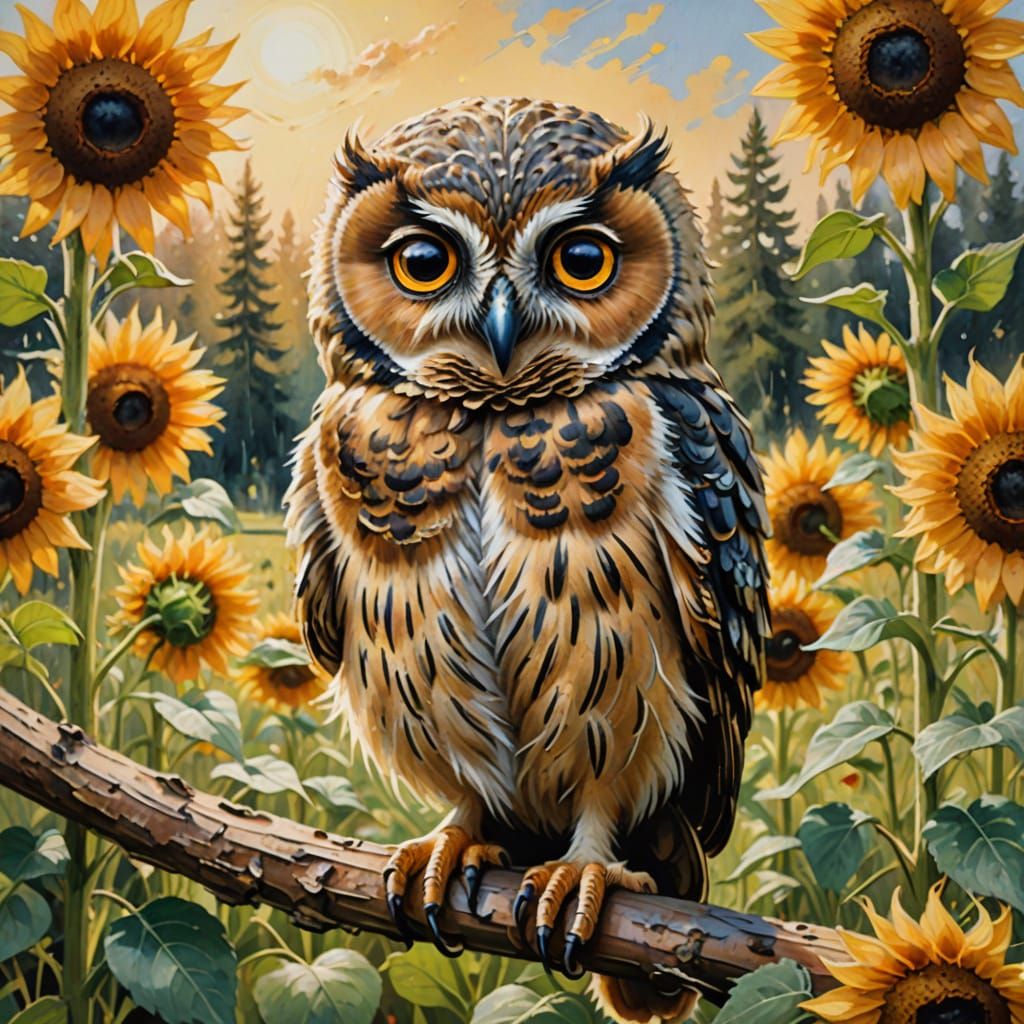 Whimsical Sunflower Scene in Soft Impressionist Style