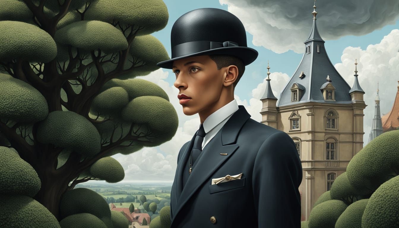 Surreal Belgian Portrait in Ligne Claire Style