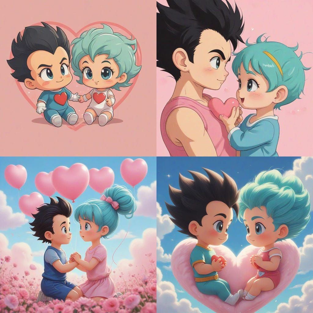 Baby Vegeta and Bulma in Love Surrounding a Heart