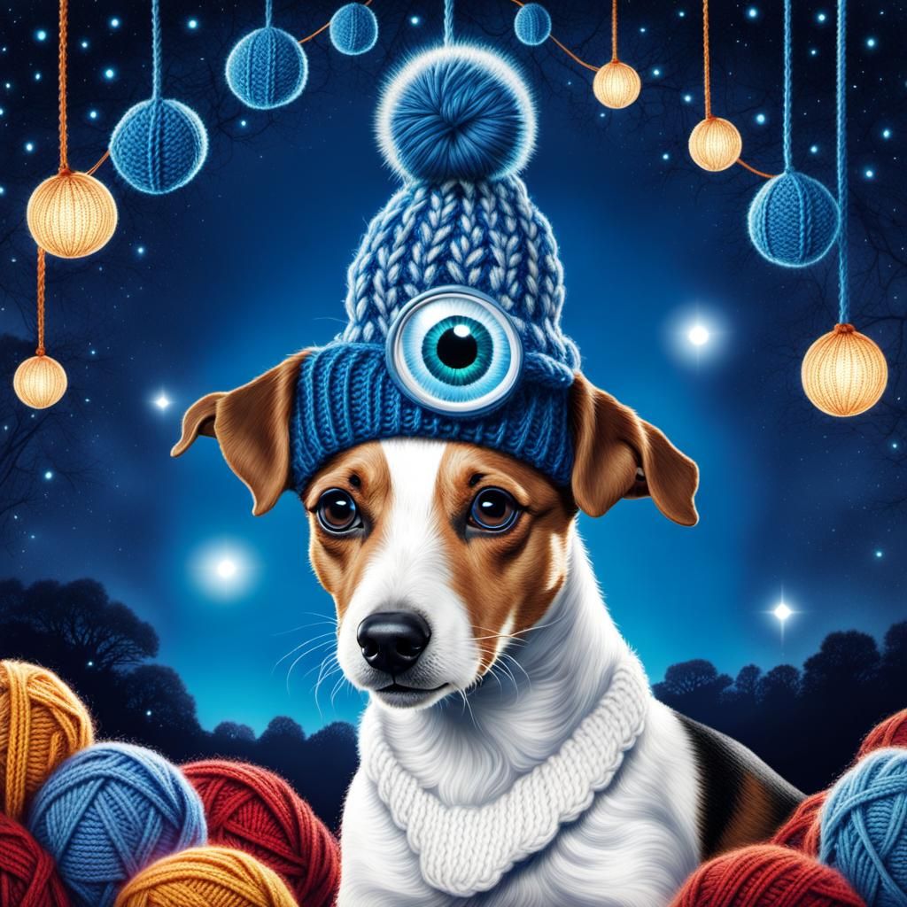 Jack Russell Terrier in Knitted Surrealist Photo