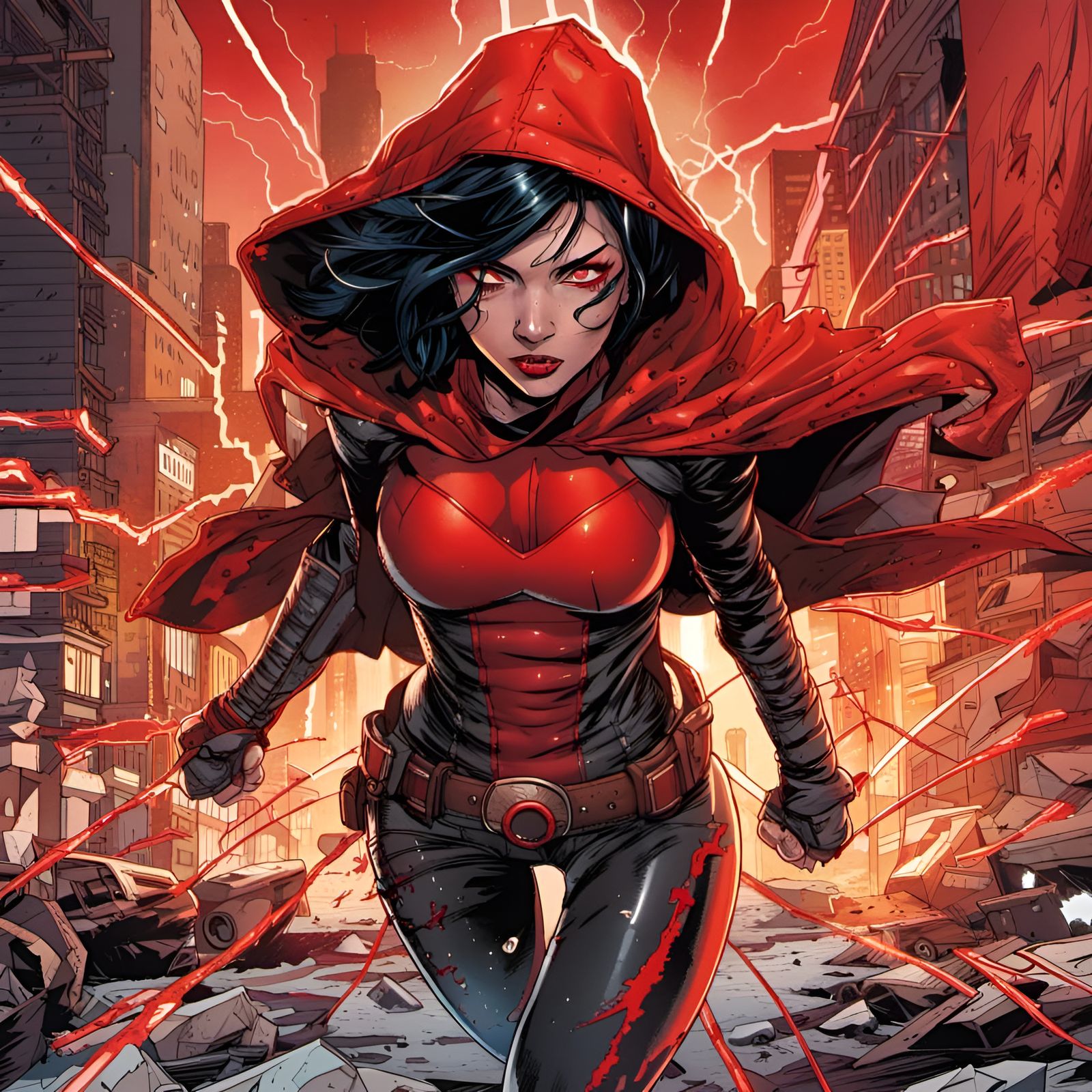 Super Villain Woman with Red Energy - Comic Book Art