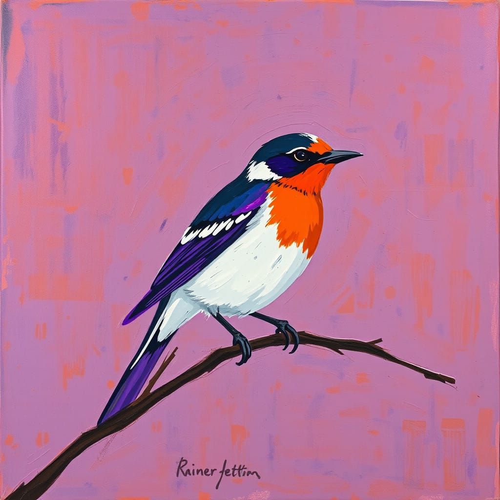 Bird in Vibrant Purple Orange Hues