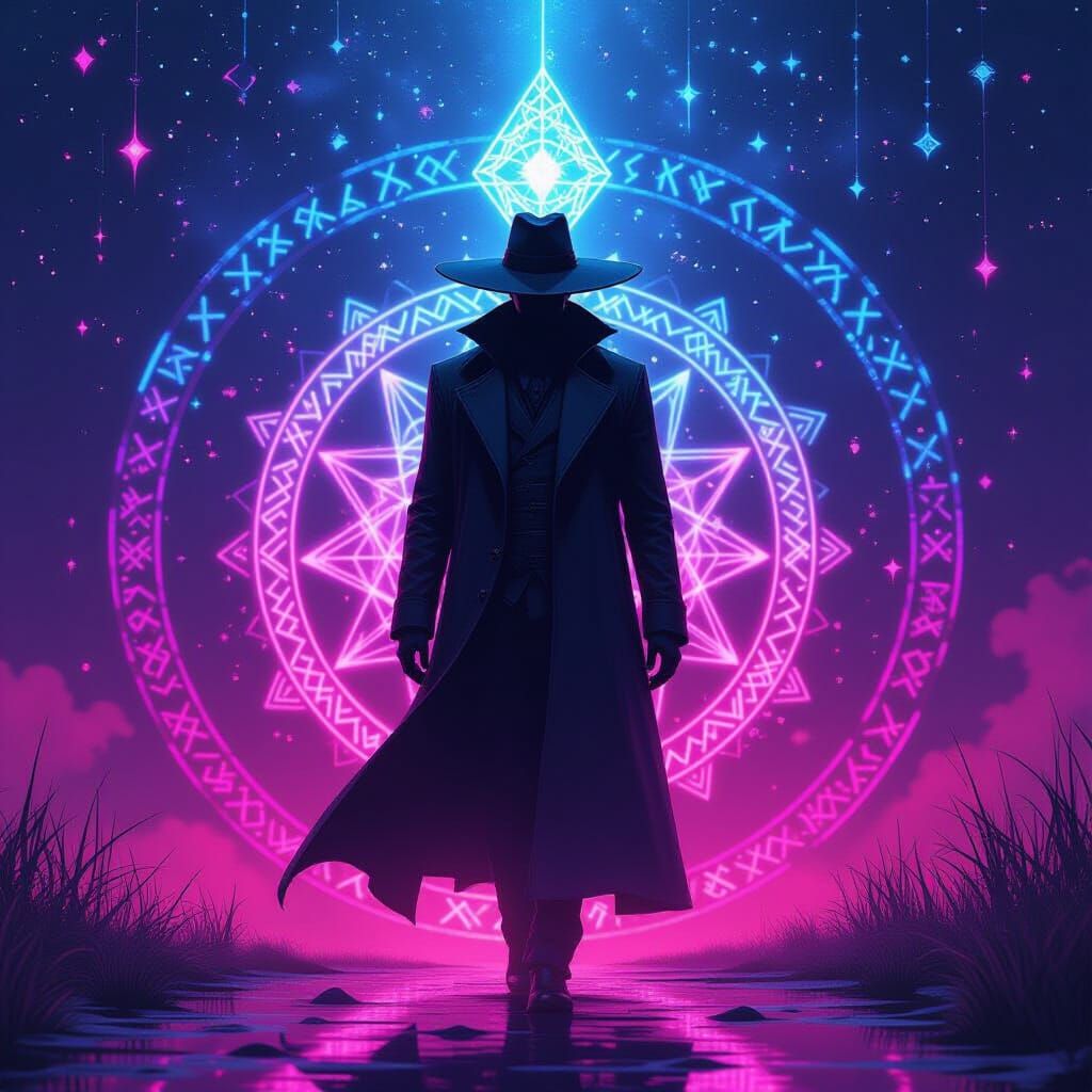 Slender Man in Astral Plane with Glowing Runes