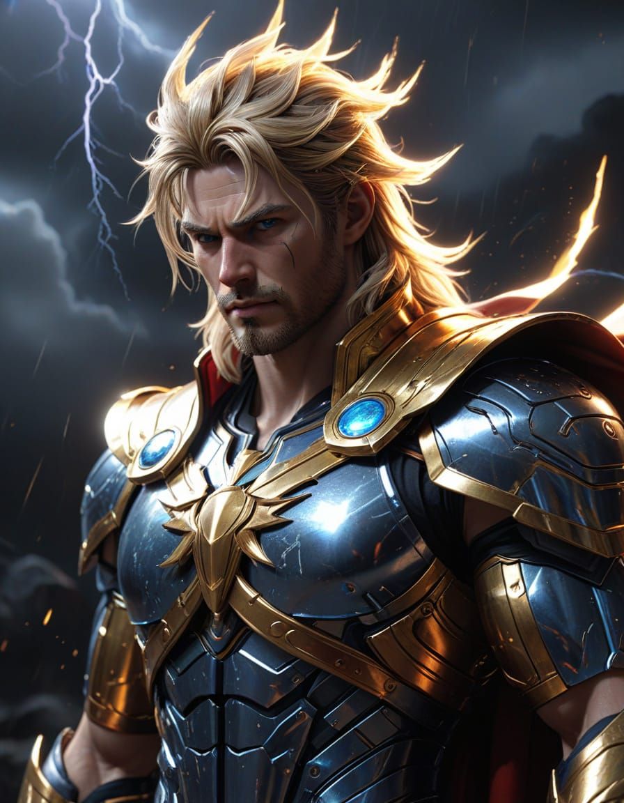 Thor in Saint Seiya Armor with Mjolnir, 3D Anime Art