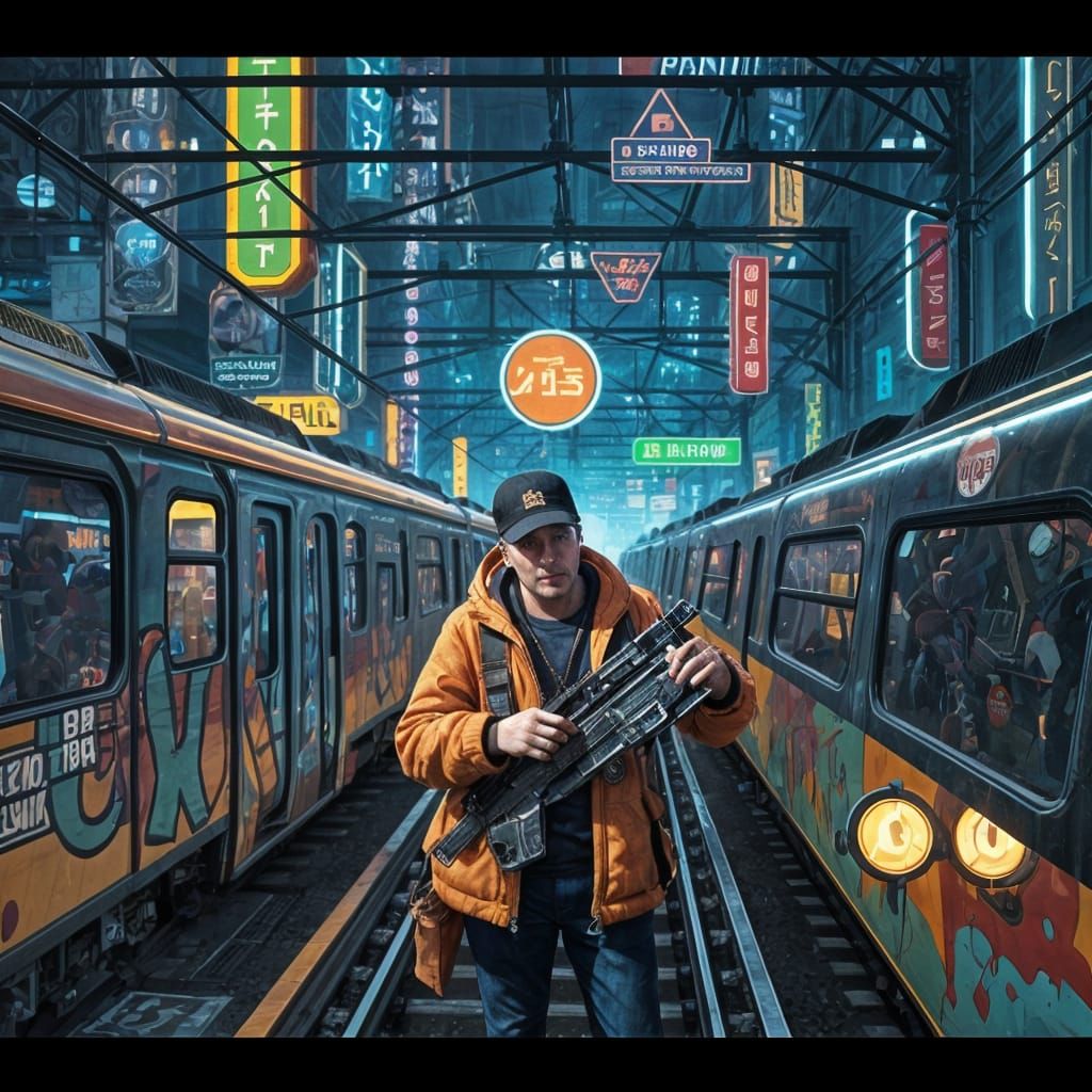 Graffiti Train Network Painting in Detailed Matte Style