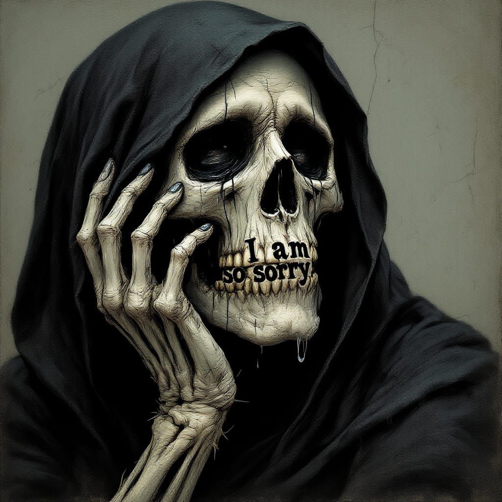 Grim Reaper's Sorrowful Apology in Graphic Style