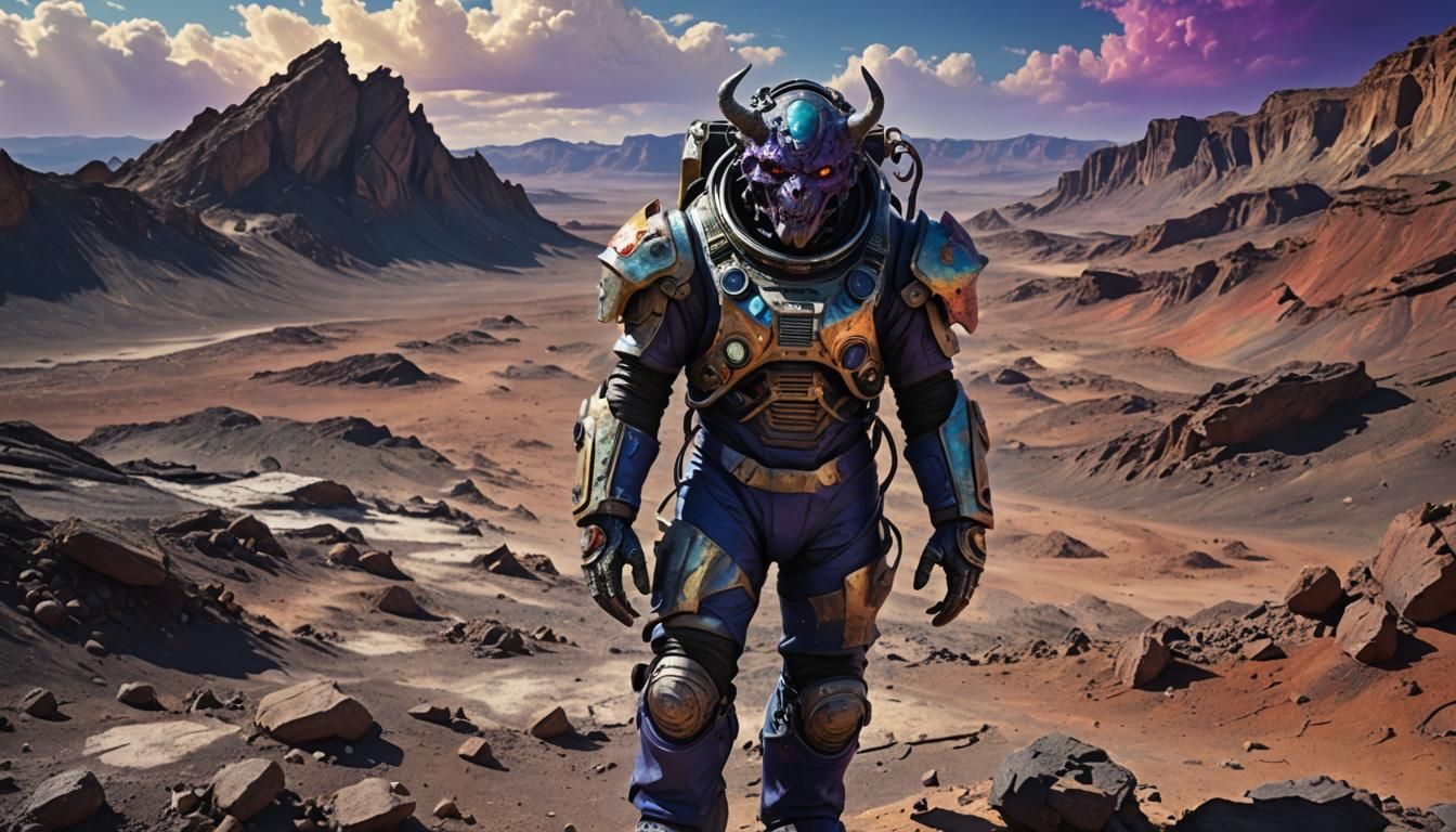 Demon in Spacesuit on Earth as Digital Art