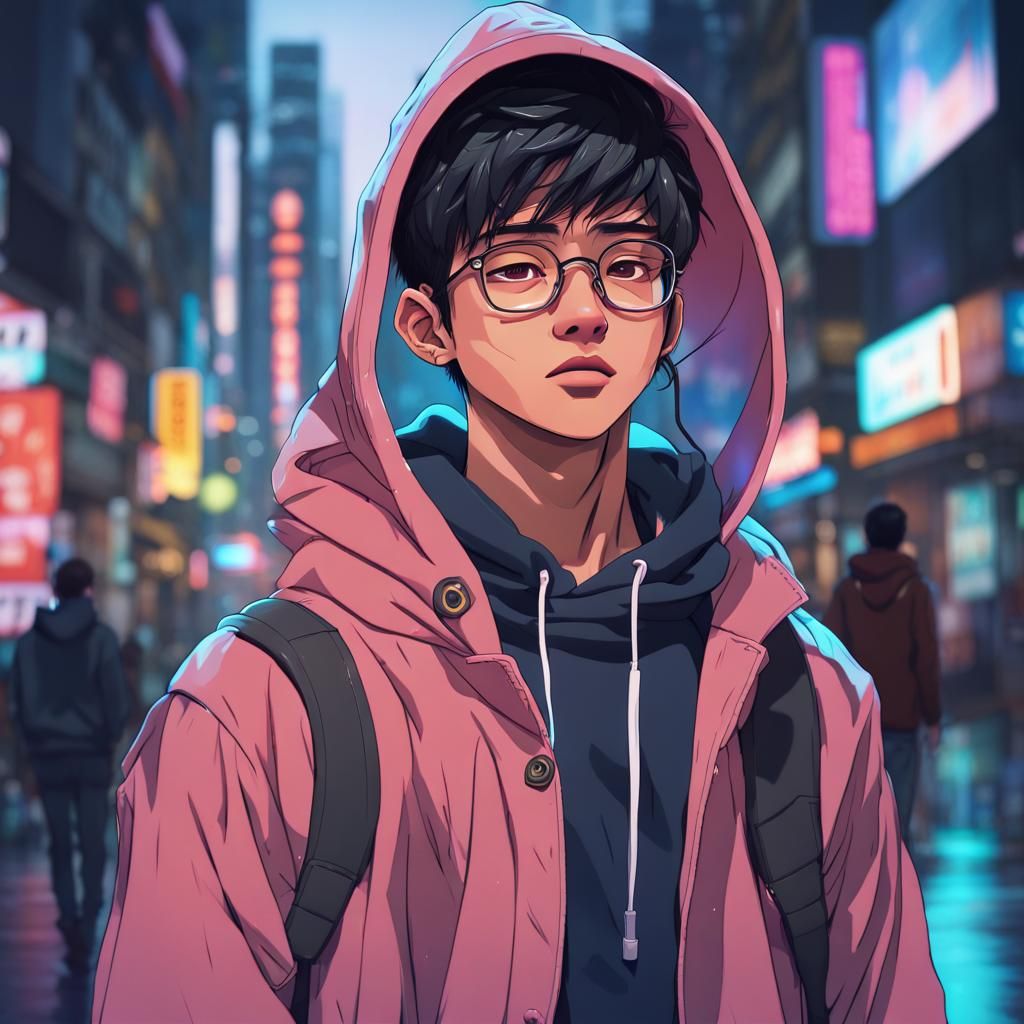 Asian twink boy, stunning eyesight, wearing hoodies, adorabl...