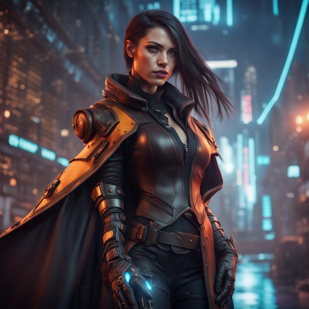 Cyberpunk Wizard with Gloves: Detailed Digital Art