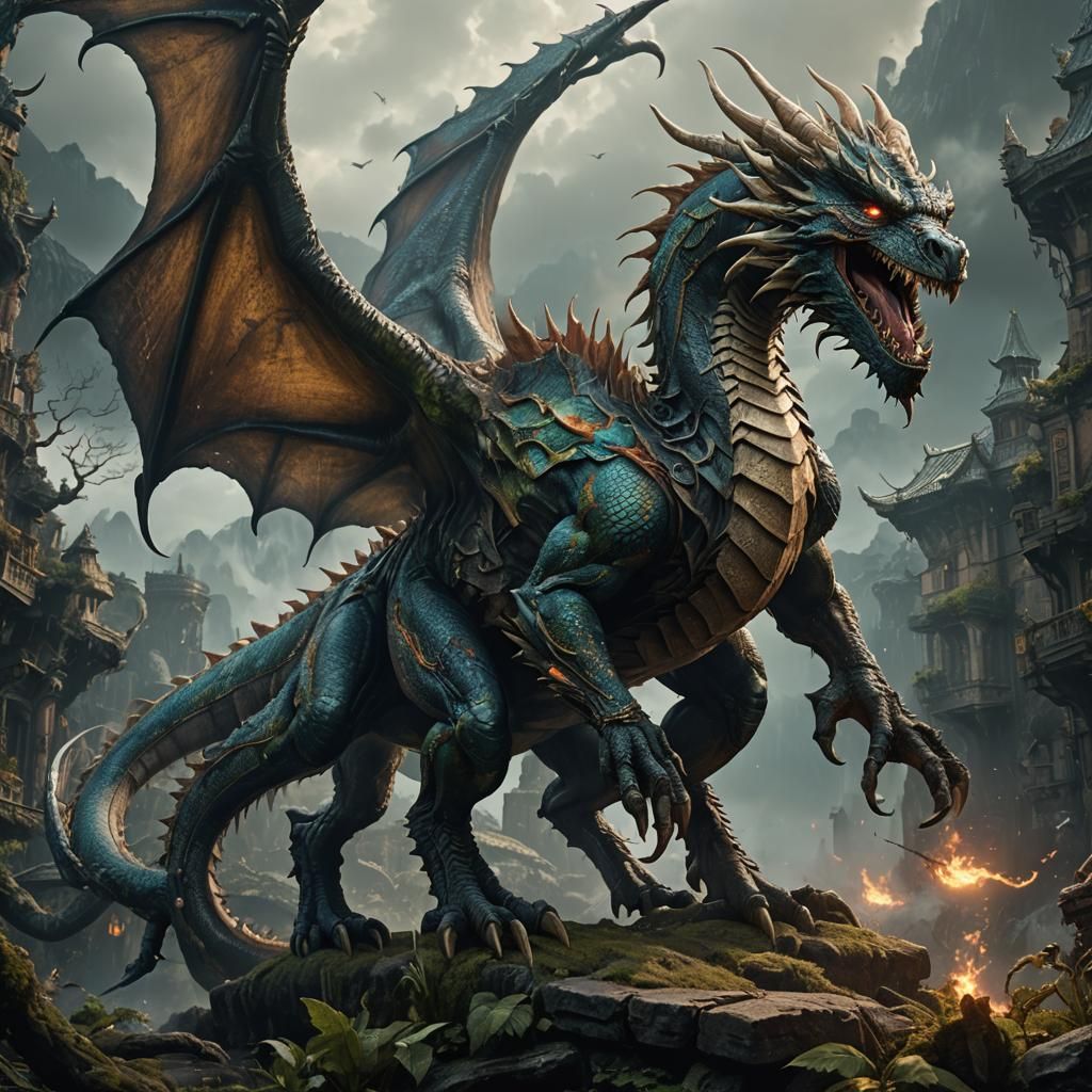 Fae-Transformed Dragon: Epic Digital Matte Painting