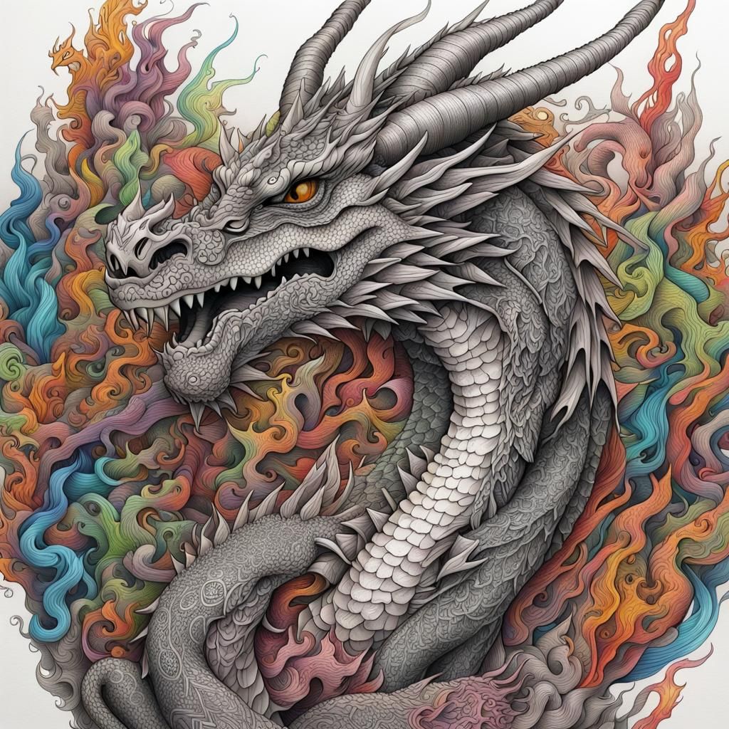 Intricate Ink Dragon Line Art Tattoo Design
