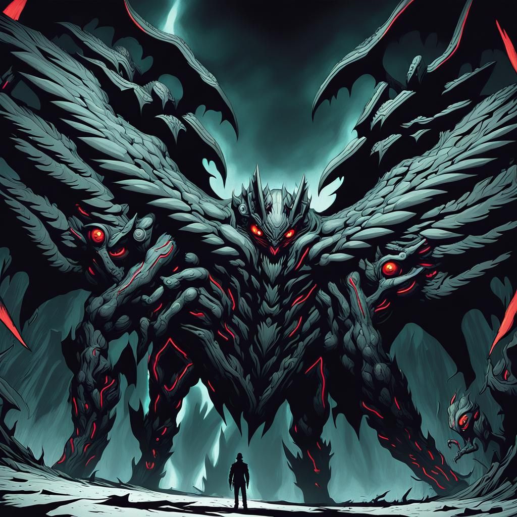 Surreal Angelic Horror in Evangelion Style, Dark Neon Gothic...