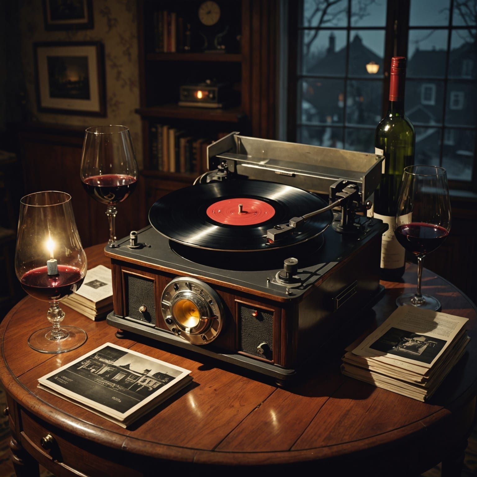 Warmly Lit Interior Scene with Record Player