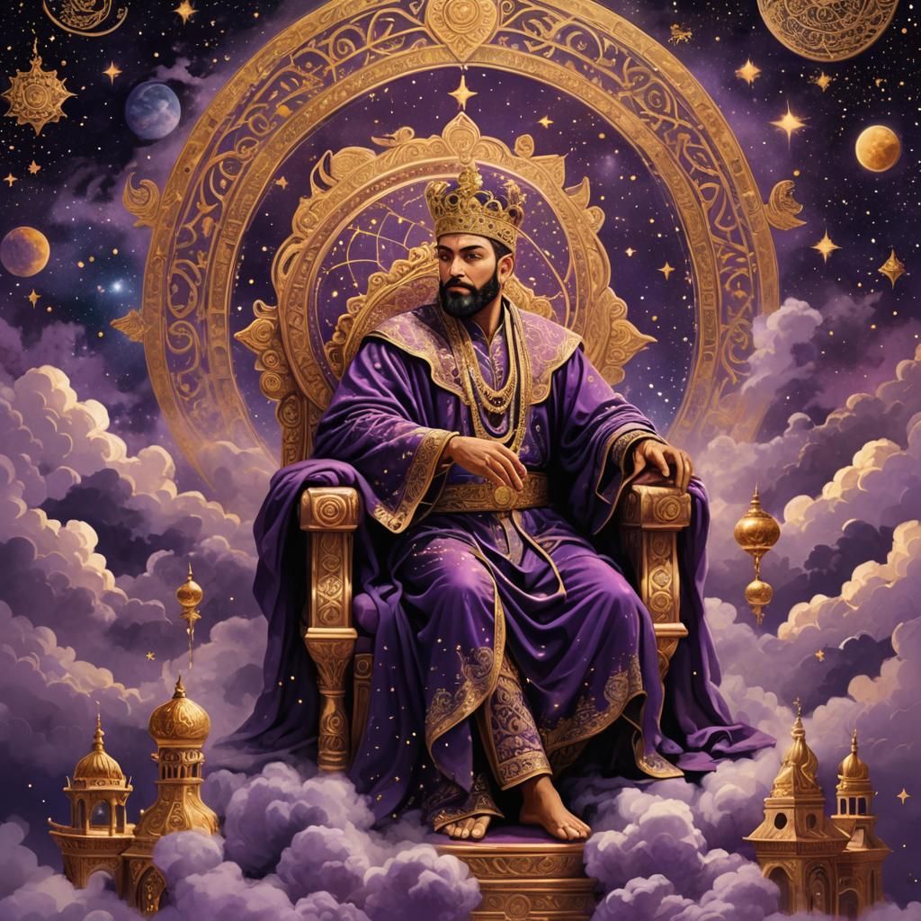 Majestic Sultan in Cosmic Dreamscape: Astral Illustration