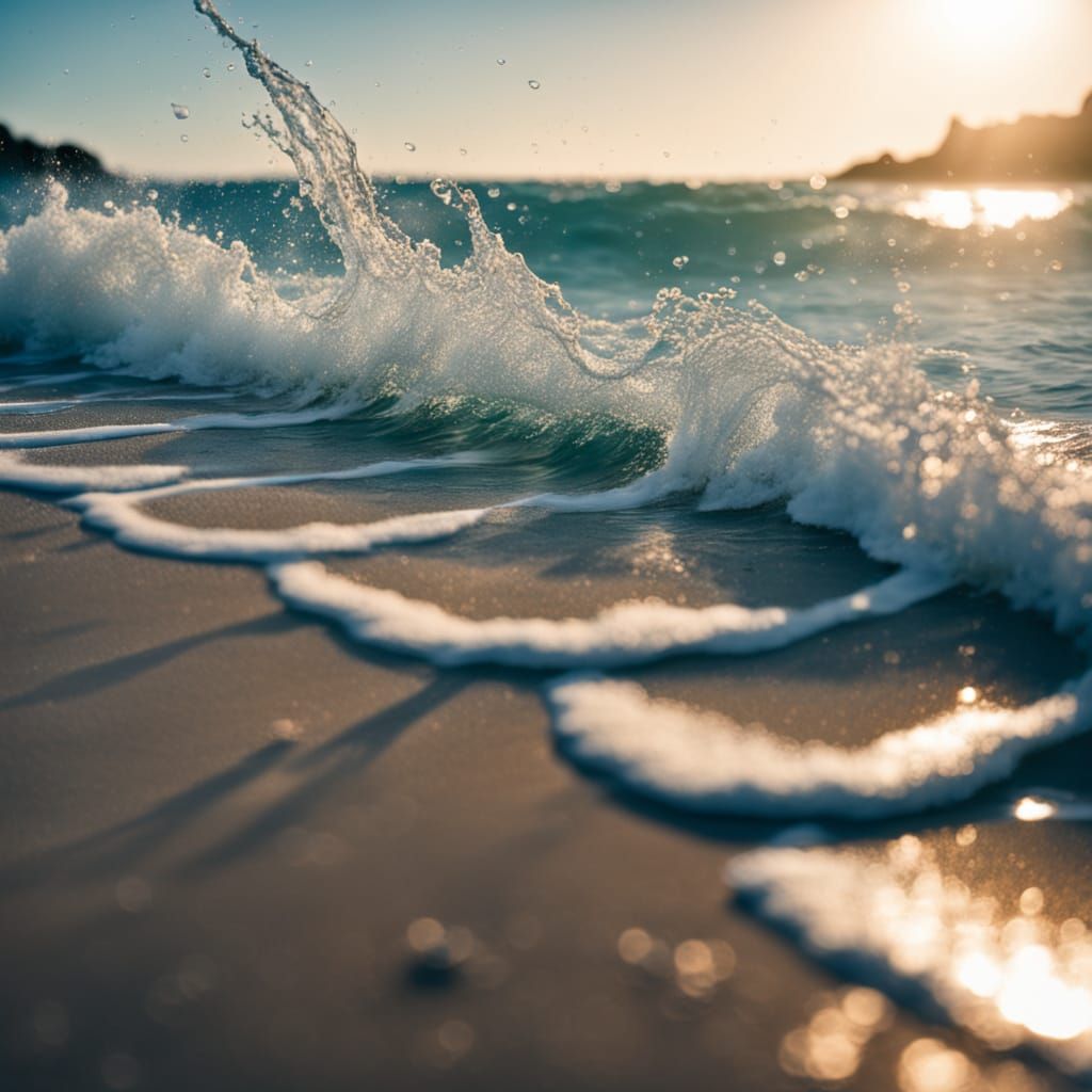 Ocean Waves Lapping Sandy Shore in Soft Sunlight