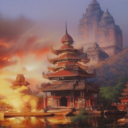 War-Ravaged Asia: Oil Painting