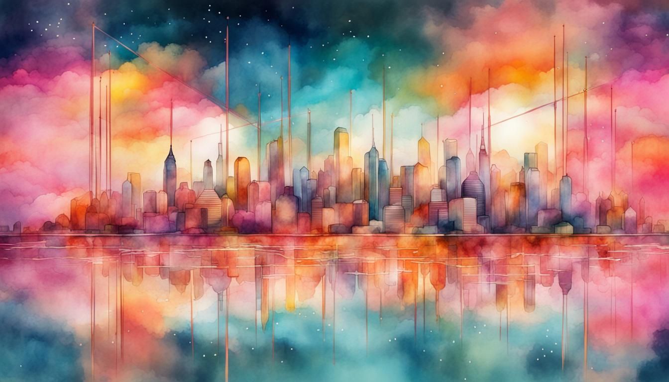 Colorful Future Cityscape in Watercolor Style