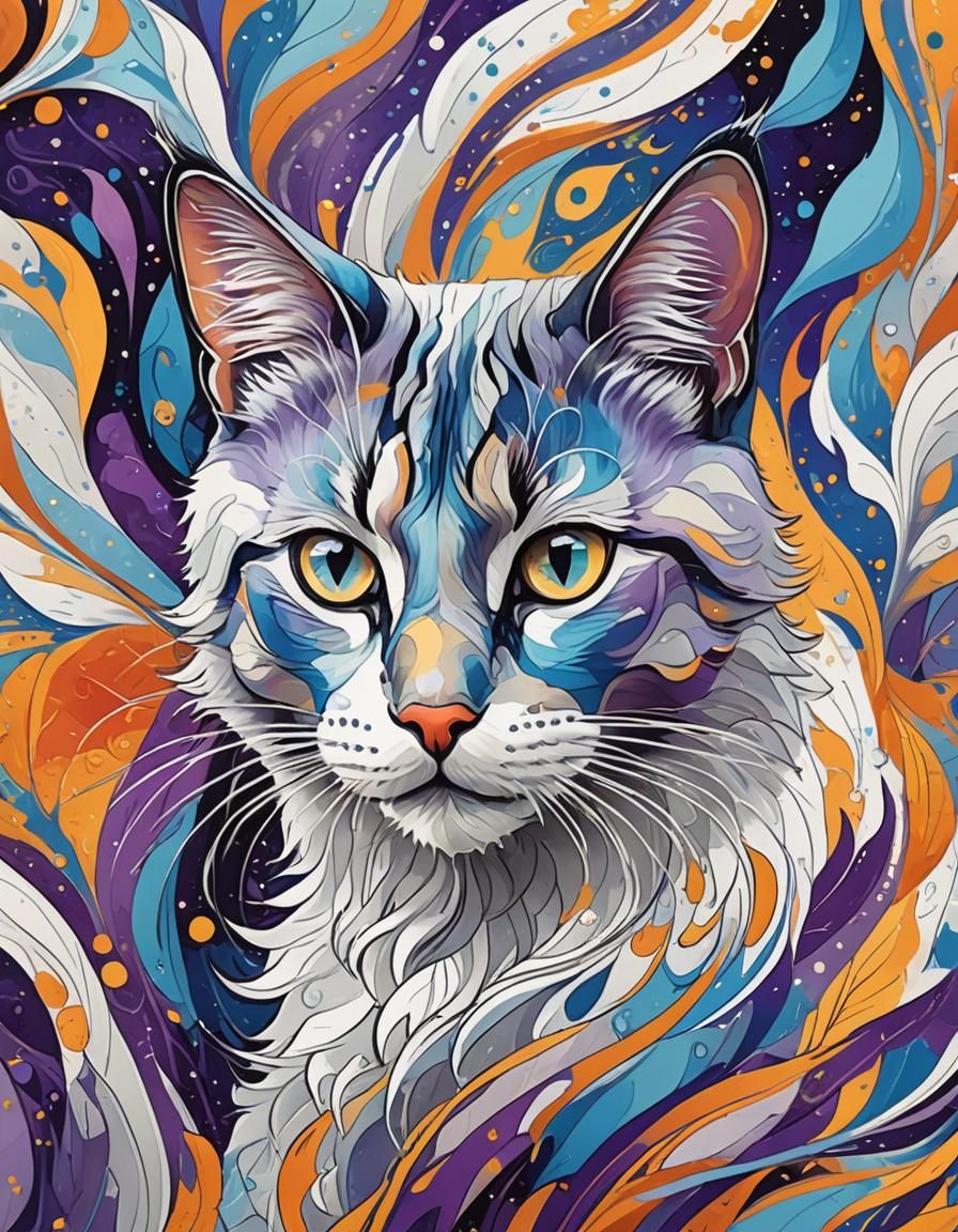 Stylized Cat Portrait with Flowing Colors