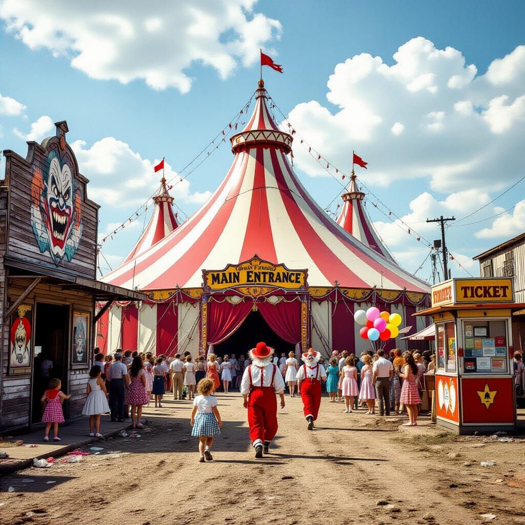 Retro 1950s New Orleans Circus Midway Scene