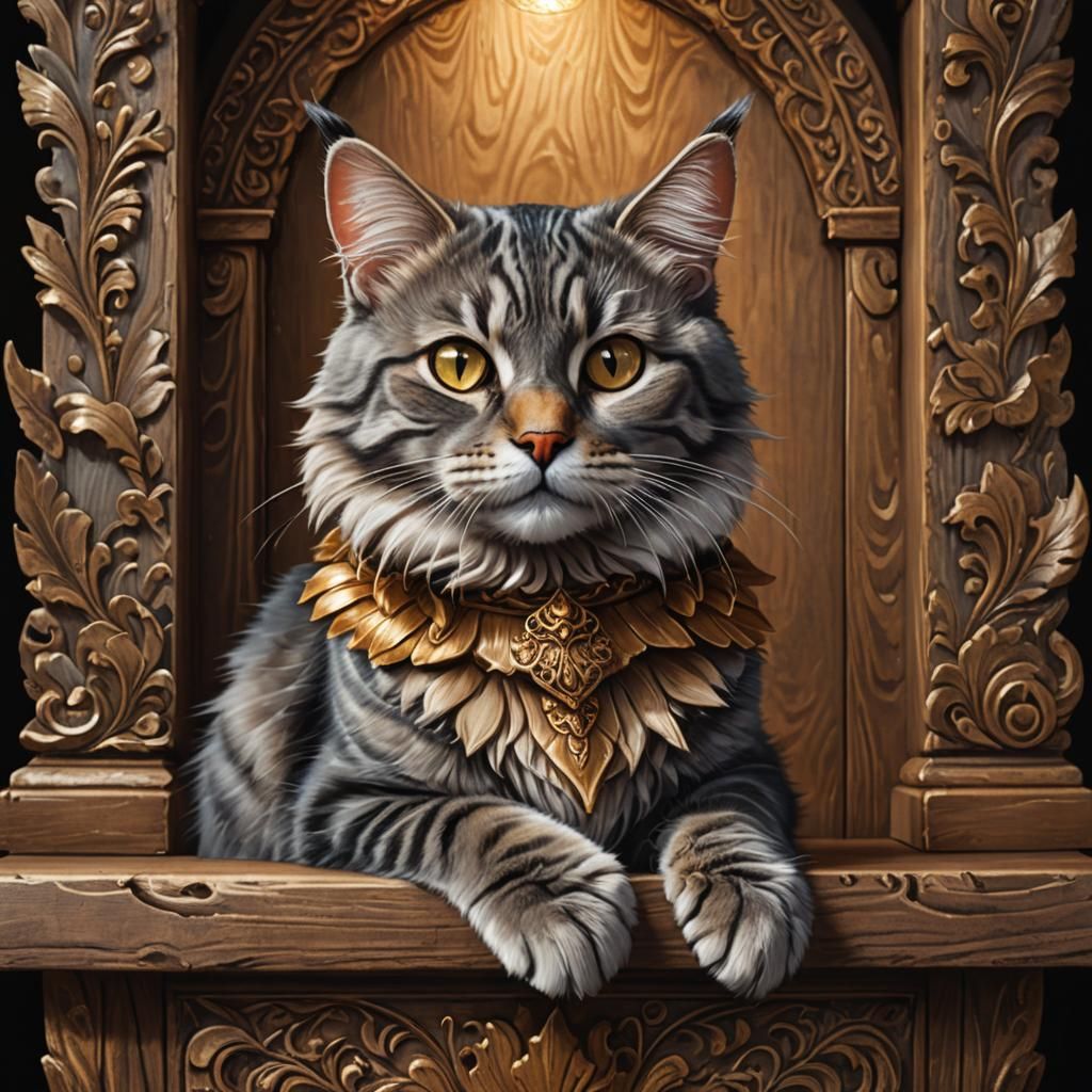 Whimsical Fantasy Cat Portrait in Vibrant Oil Painting Style