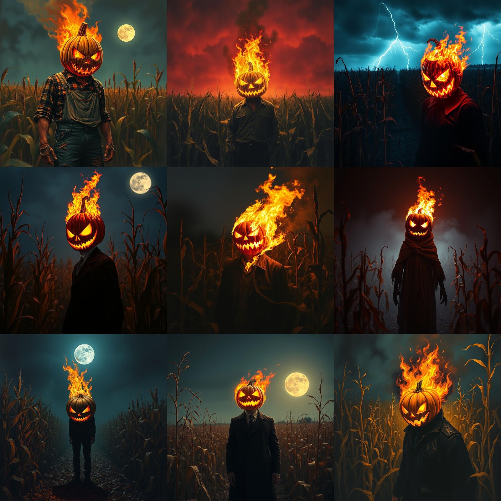 Fiery Jack-o'-Lantern Horror in Cornfield