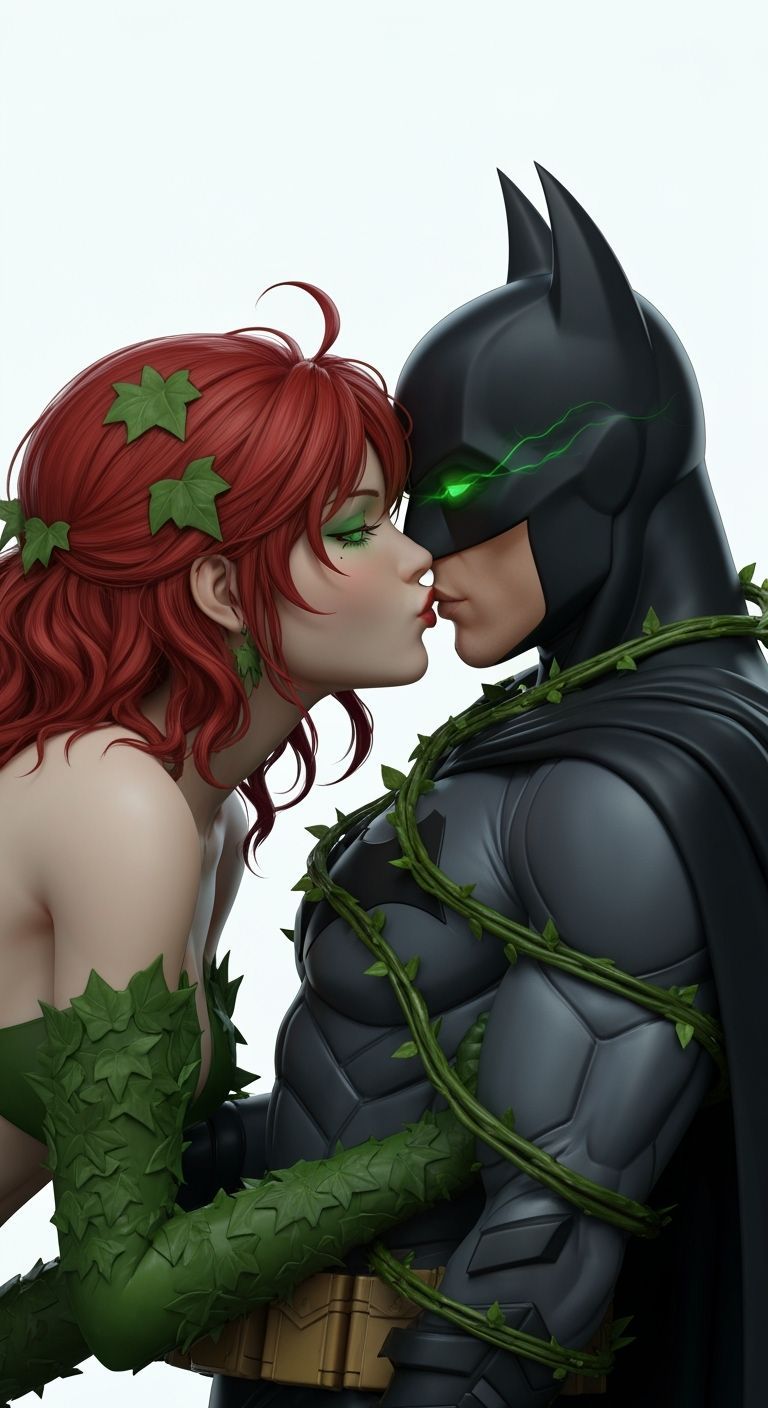 Poison Ivy and Batman in Anime Style