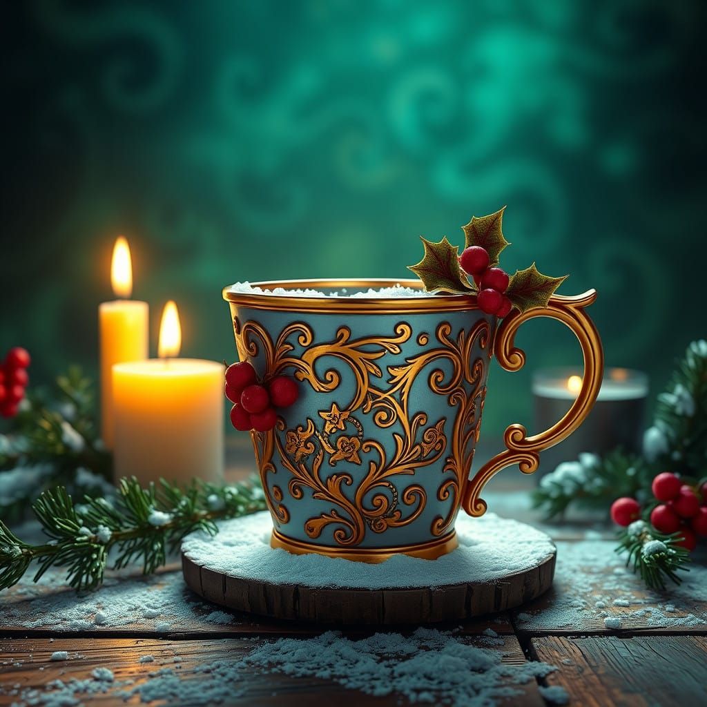 Festive Holiday Cup in Richly Textured Celtic-Inspired Art