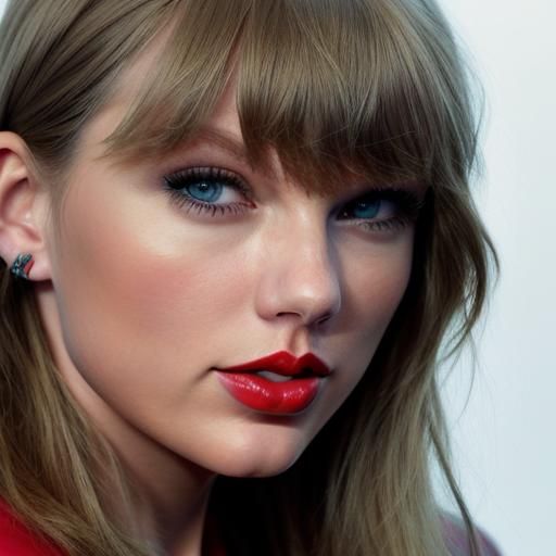 Photorealistic Portrait with Red Lipstick and Bangs