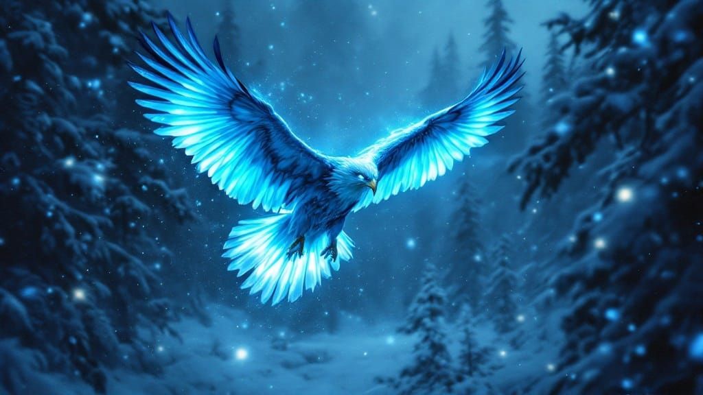 Majestic Ice Blue Eagle in a Nocturnal Blizzard