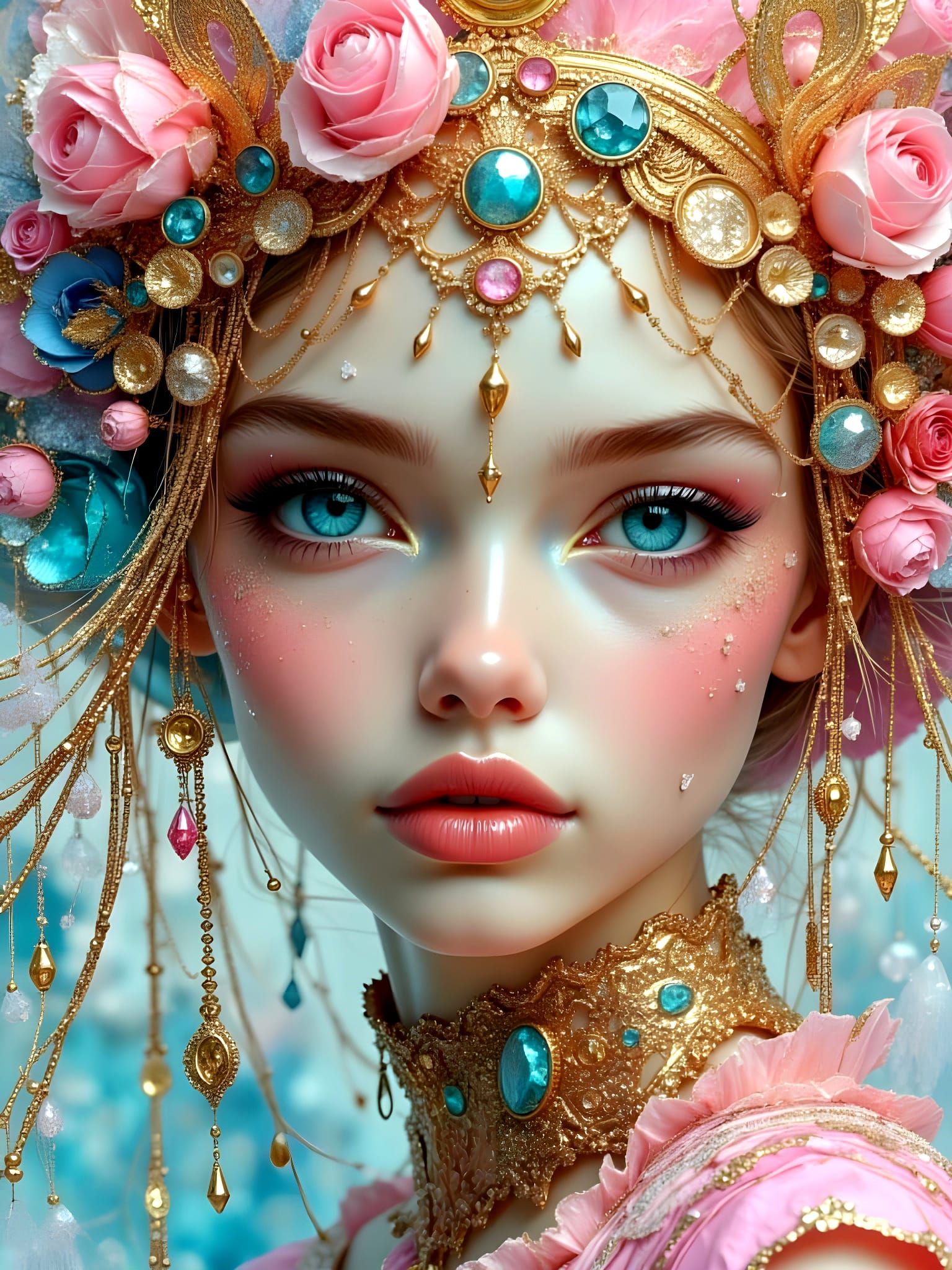 Surreal Icy Mermaid Portrait with Golden Details